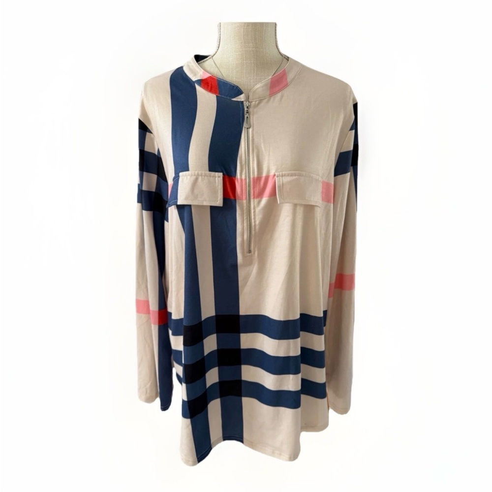 Women's Plus Moyabo Top‎ Adjustable Sleeve Zip Front Size 2x